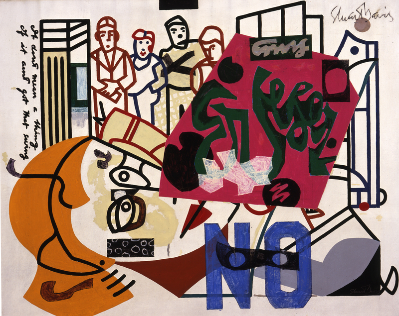 Stuart Davis (1892–1964), American Painting, 1932 and 1942–54. Oil on canvas, 40 × 50 1/4 in. (101.6 × 127.7 cm). Joslyn Art Museum, Omaha; on extended loan from the University of Nebraska at Omaha Collection. © Estate of Stuart Davis / Licensed by VAGA, New York, NY