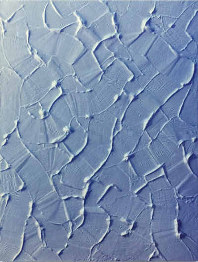 Amir Nikravan, Untitled (Trowel/Blue/Wall), 2016, Acrylic on fabric over aluminum, 48 x 36 in
